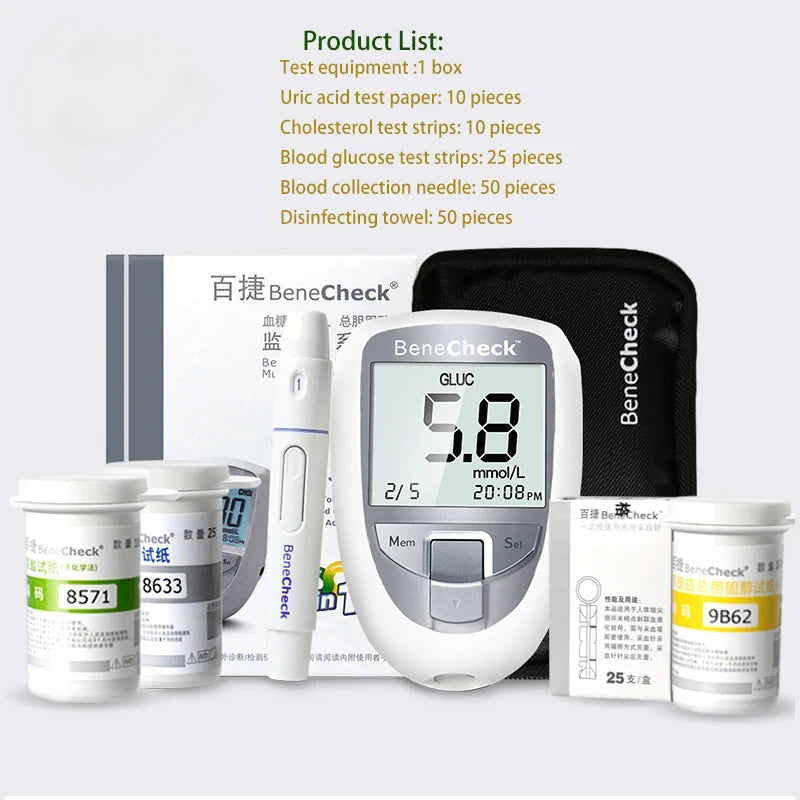 Benecheck 3in1 Glucose Uric Acid Meter &ndash; Accurate Home Use Tester and strips