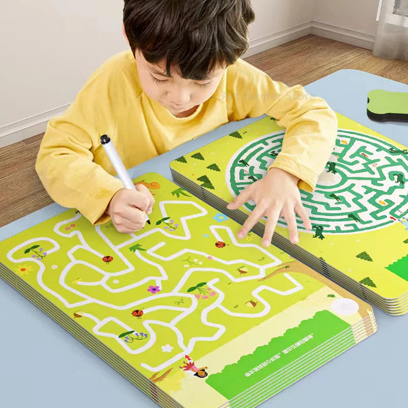 Reusable Montessori Practice Maze Book for Kids: Concentration &amp; Pen Control Training