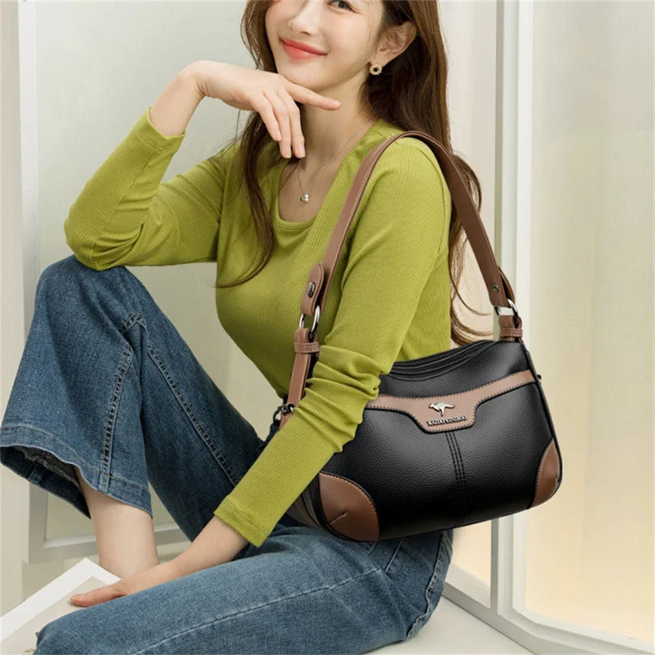 Borsa a spalla in pelle microfibra morbida per donna, tracolla messenger, borsa di lusso firmata