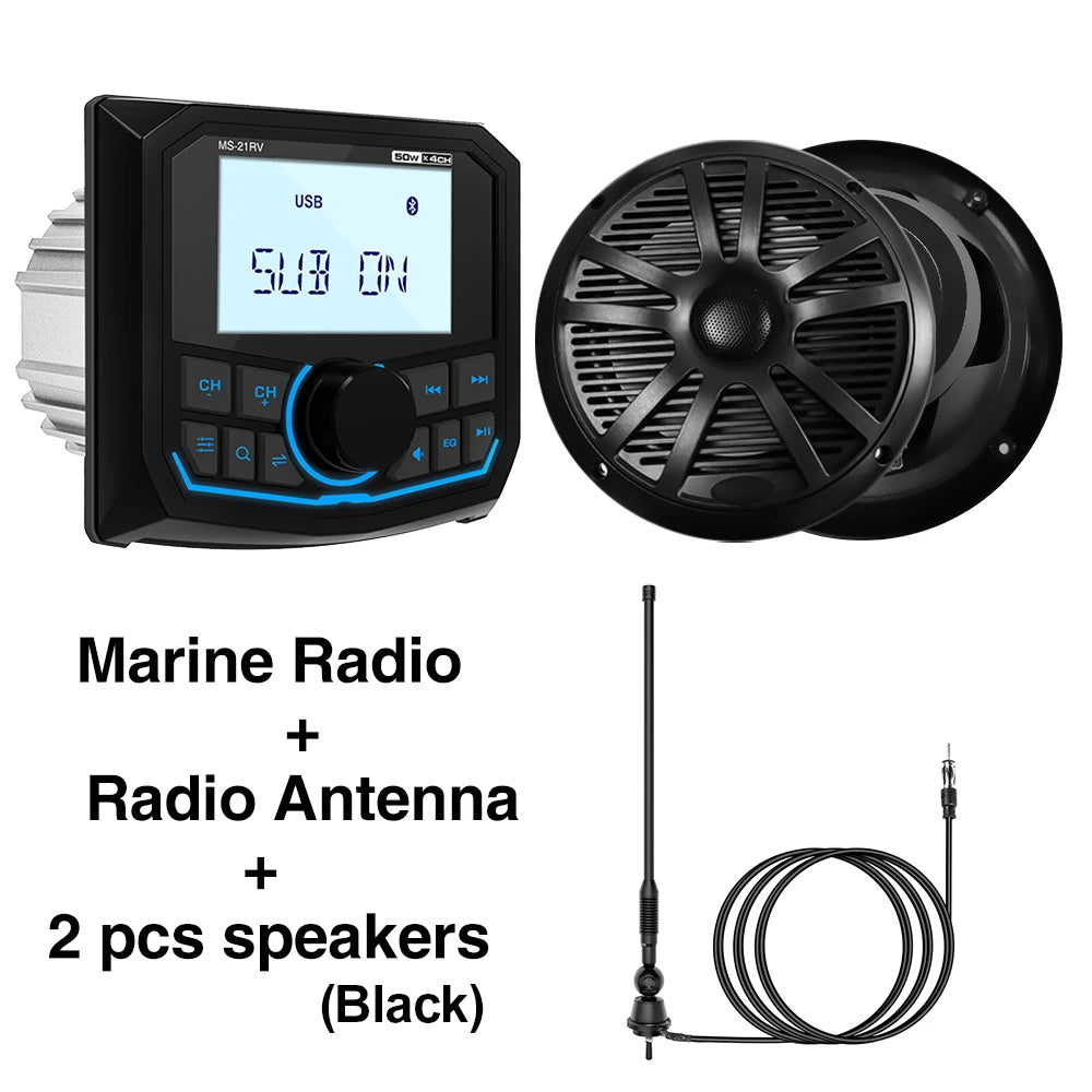MS-21RV-1 &ndash; Bluetooth IPX5 Waterproof Marine Stereo Radio Black Ant