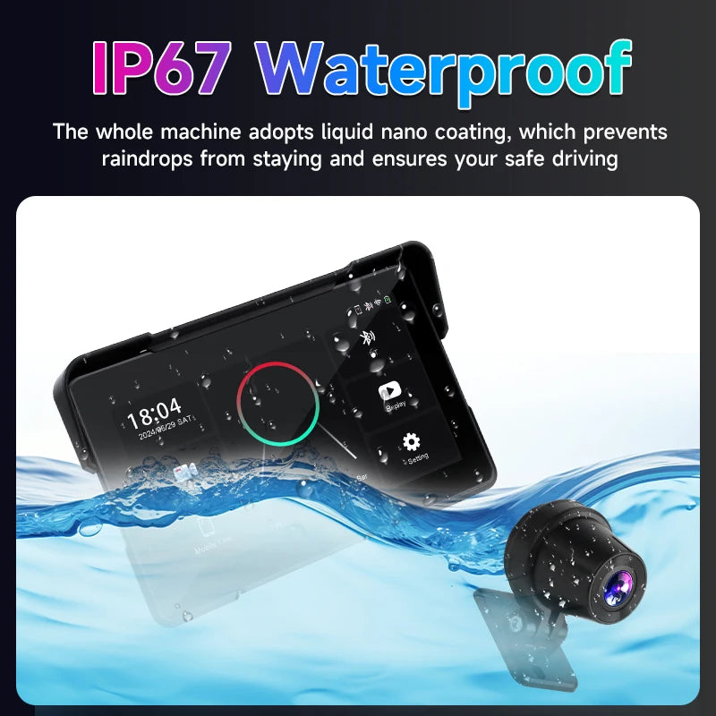 Vtopek 7 Inch Motorcycle DVR GPS Navigation &ndash; IPX7 Waterproof Wireless CarPlay and Android Auto