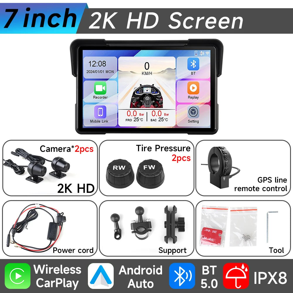 JIUYIN 7 Inch Motorcycle Multimedia Player &ndash; 2K HD Waterproof GPS Navigation T-M772-TMPS-control / CHINA