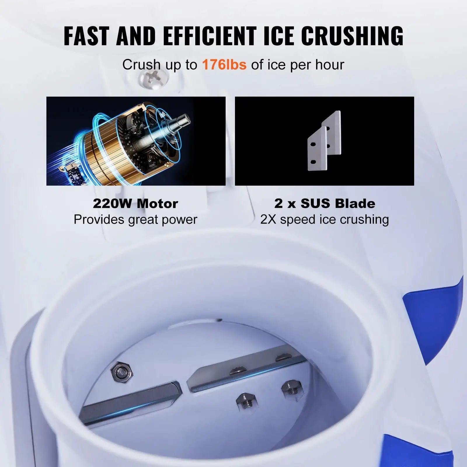 VEVOR Ice Crusher Machine 176 Lbs Per Hour Snow Cone Maker