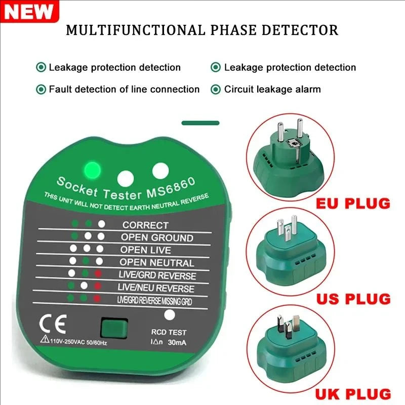 Socket Tester MS6860 &ndash; Accurate RCD and Wiring Status Detection