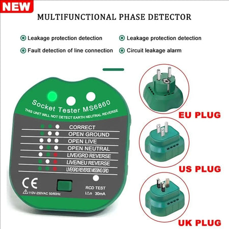 Socket Tester MS6860 &ndash; Accurate RCD and Wiring Status Detection