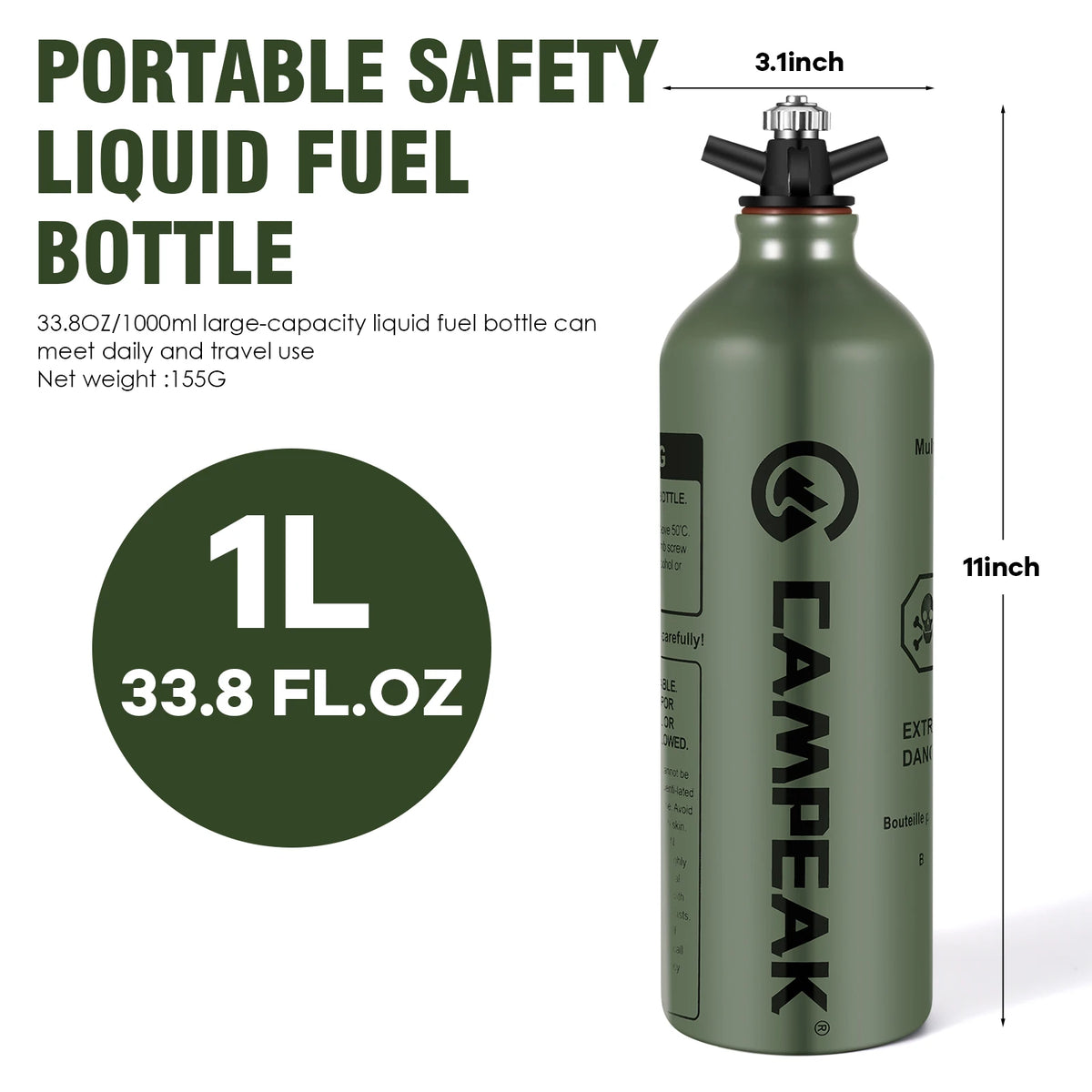 CAMPEAK CAMPFB-01 Liquid Fuel Bottle 0.5L/1L &ndash; Safety Valve 1pc 1L bottle