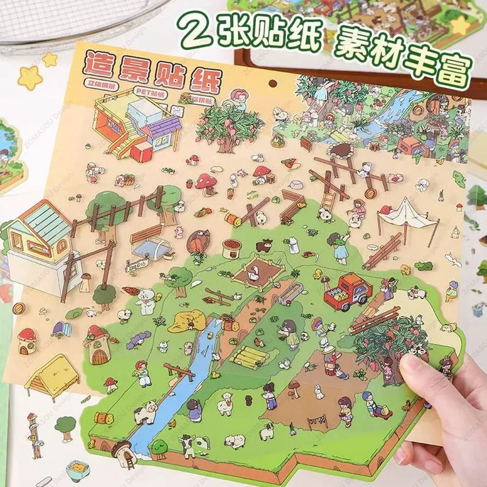 Whimsical Plus Size Cartoon Ranch &amp; Farm 2.5D Landscape Stickers