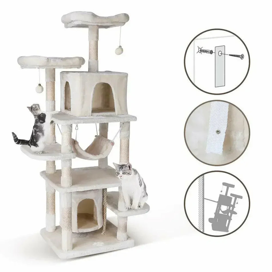 Torre de árbol para gatos de 170 cm, condominio, poste de rascado, suave, para gatos de interior