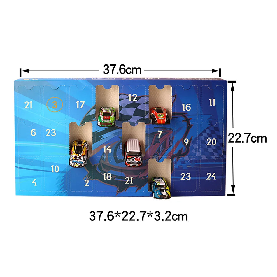 Адвент календар с 24 PVC колички за състезателни коли, коледен подарък за деца с 24-дневно отброяване до Коледа
