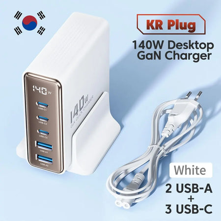 Toocki 140W GaN USB Charger &ndash; 5in1 Desktop Fast Charge KR White