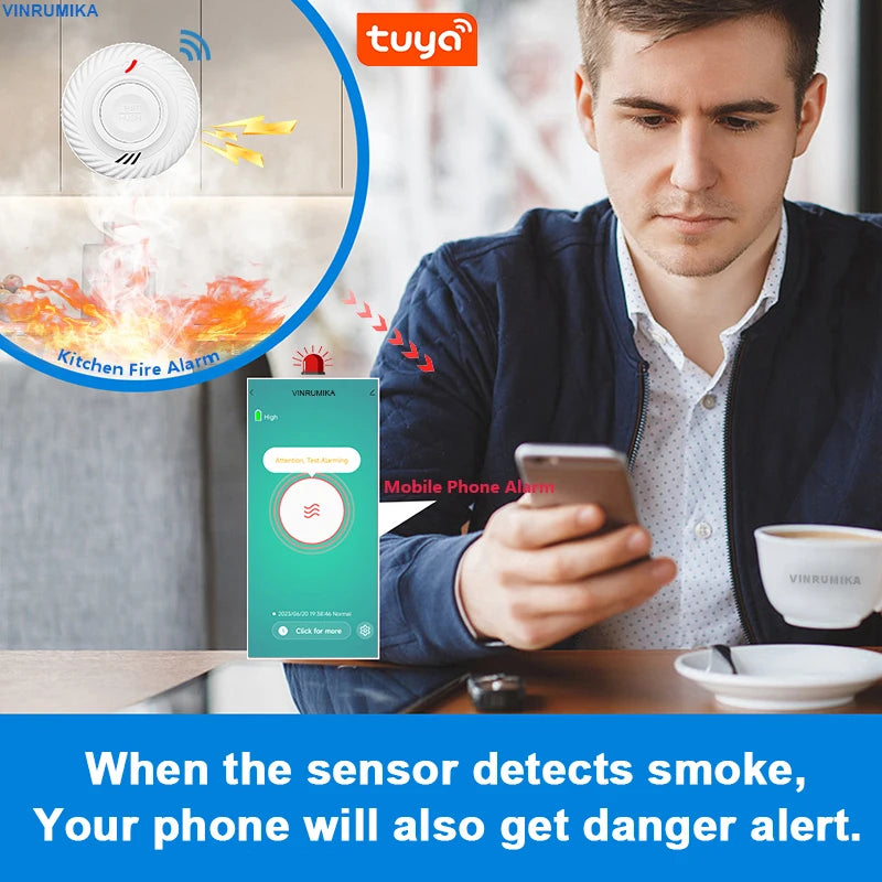 Built-in 10 Year Battery Smoke Detector WiFi Function Tuya Smart Home Parlor Child Room Kitchen Shop Fire Sound Alarm Sensor