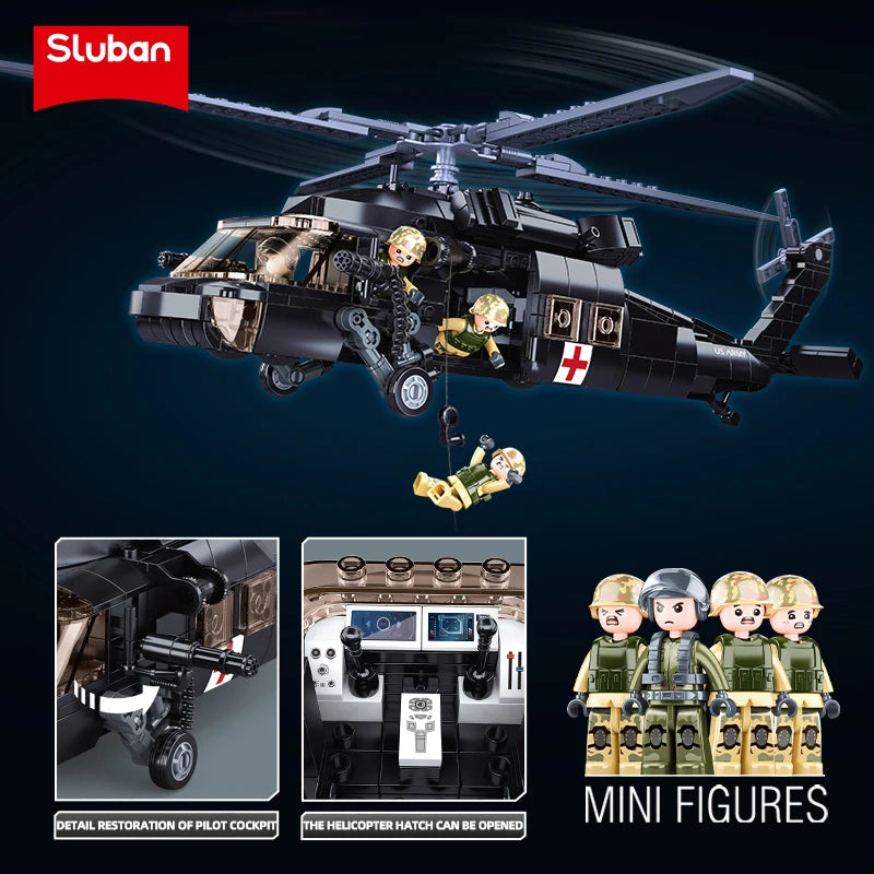 Military UH-60L Medical Rescue Helicopter Building Block Set - 692 Pieces