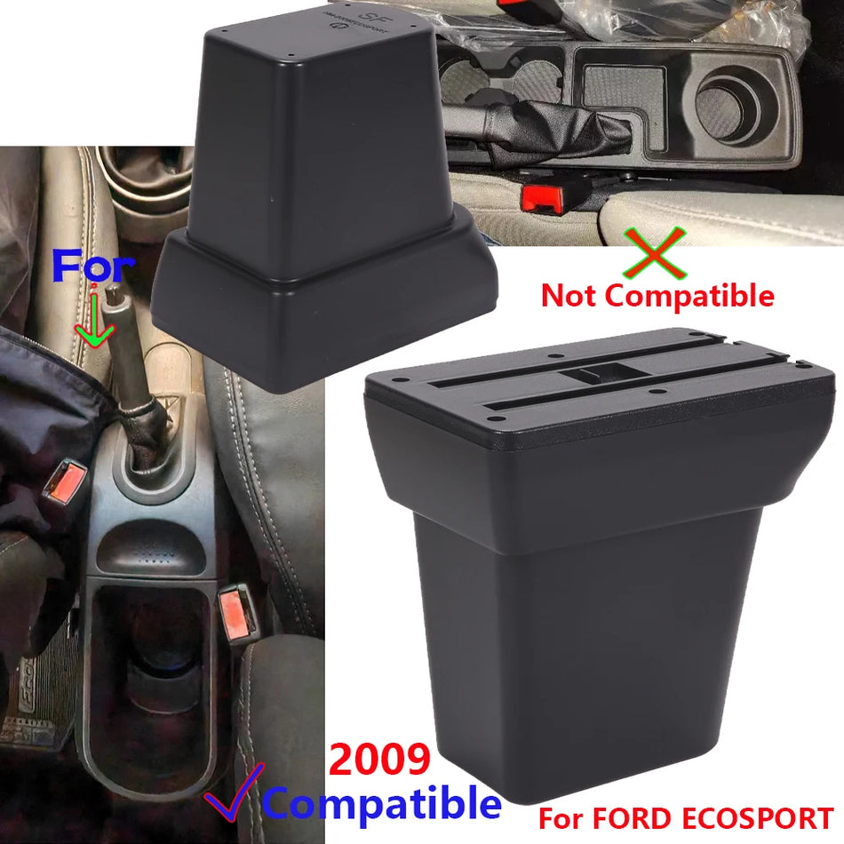 Skrzynka na Podłokietnik dla Ford Ecosport z Skórą i Plastikiem ABS z Przechowalnią