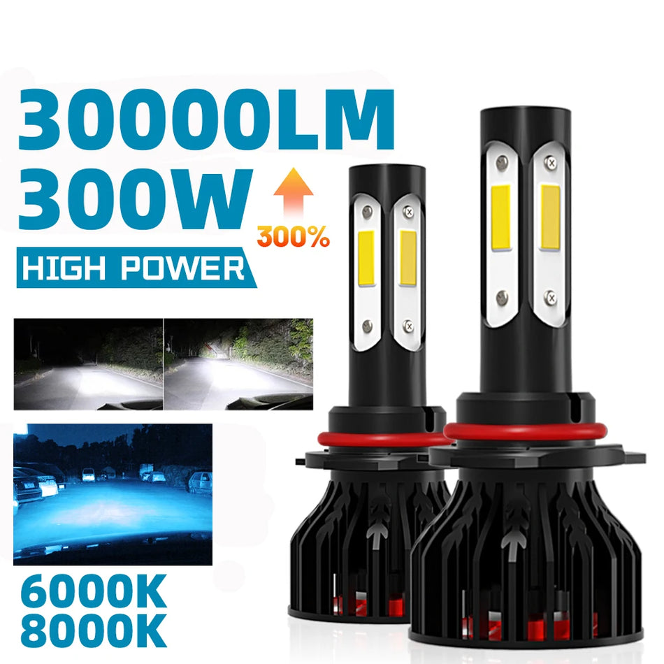 Lâmpadas de Farol LED de 4 Lados para Carros com Iluminação de 360 Graus, 6000K/8000K, 12V Compatível com H4/H7/H11