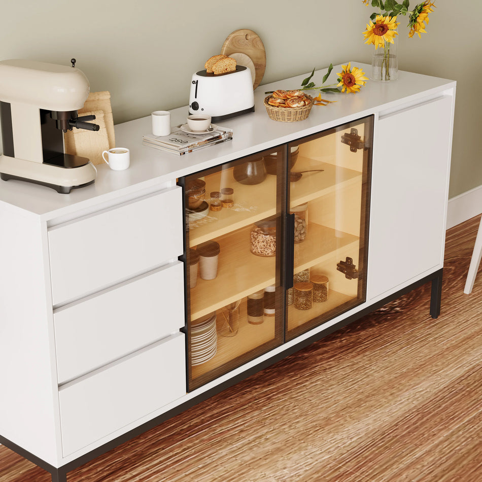 Buffet Pantry Cabinet With Storage Doors And Three Drawers