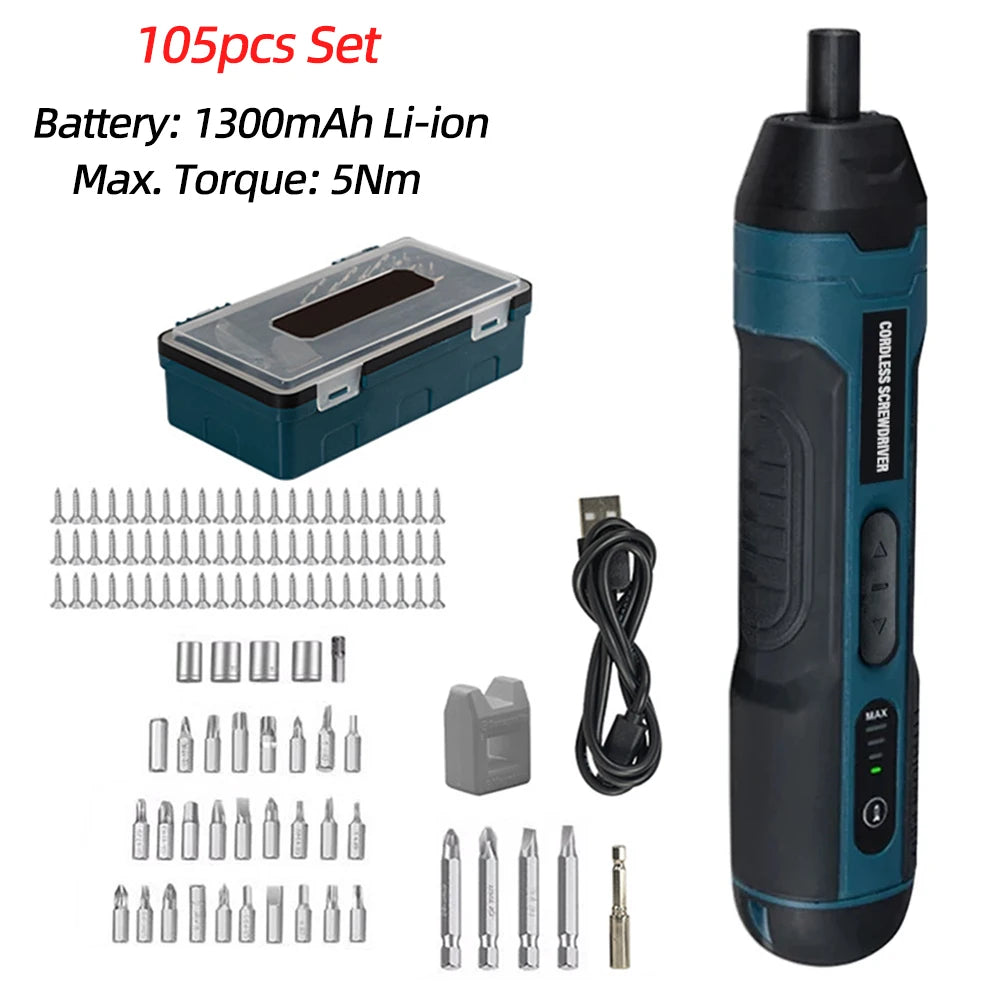 Mini Electric Screwdriver Set &ndash; USB Rechargeable 1300mAh 105 pcs set