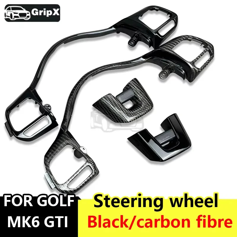 VW Golf MK6 GTI Styrhjulsbrytare Knappram, Glänsande Silver Kolfiber