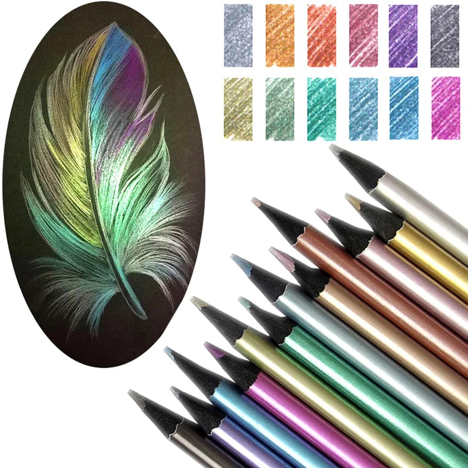 Metallic Coloured Drawing Pencils Set - 12 Colors