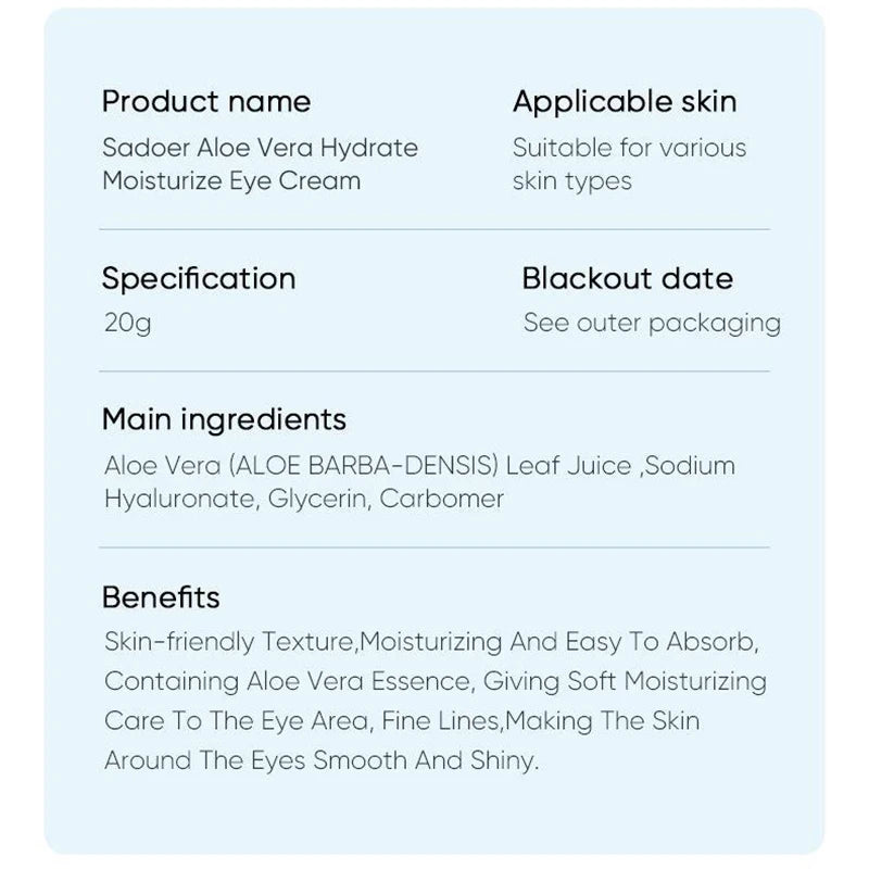 SAODER Aloe Vera Eye Cream for Dark Circles, Puffiness &amp; Moisturising