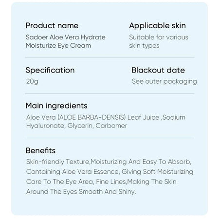 SAODER Aloe Vera Eye Cream for Dark Circles, Puffiness &amp; Moisturising