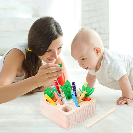 Kids Wooden Pulling Carrot Worm Puzzle Toy &ndash; Educational