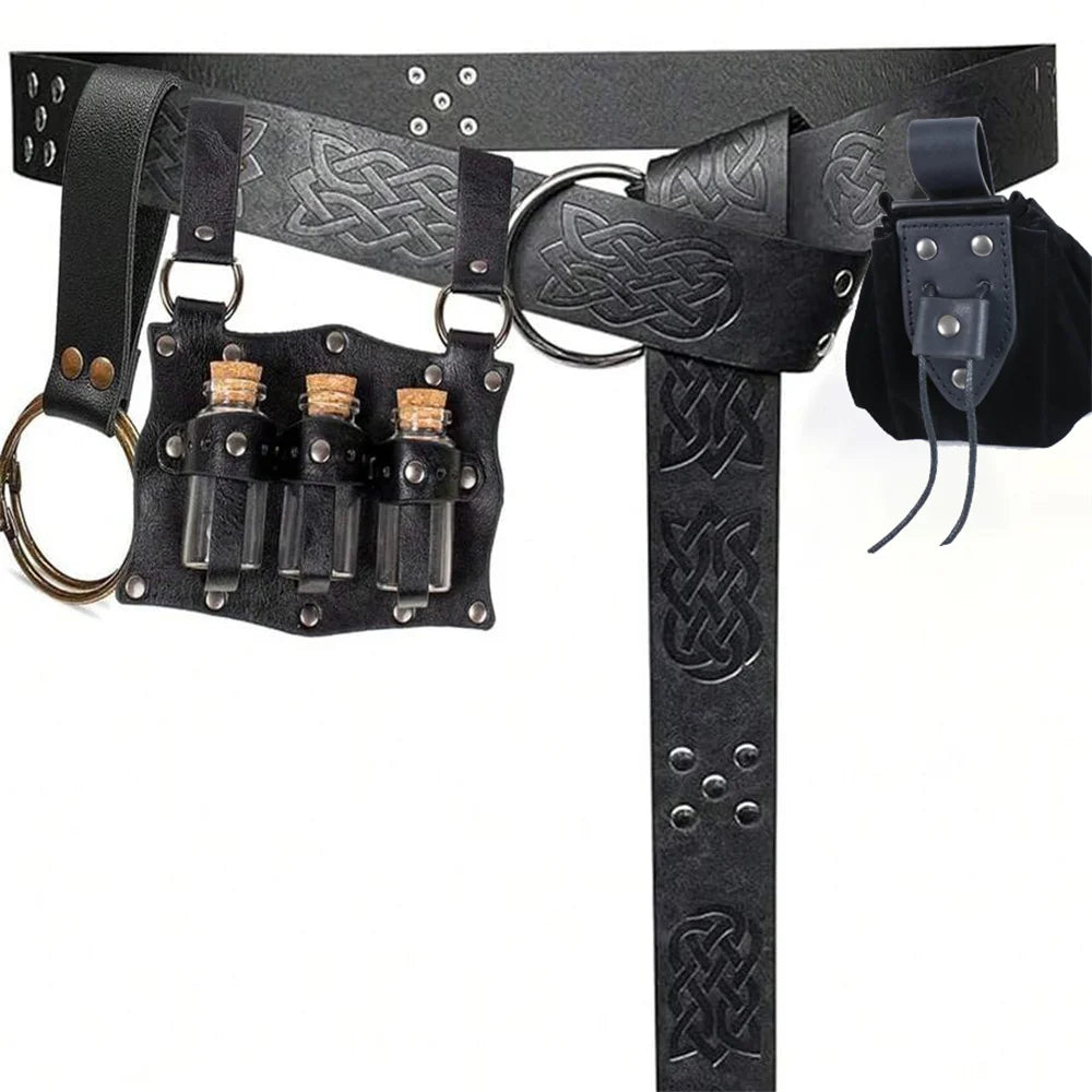 ZSJYD-123 &ndash; Medieval Belt Set With Glass Potion Bottles Style I 7PCS