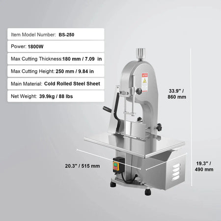 Commercial Meat Bandsaw 650W Stainless Steel 1800W / france