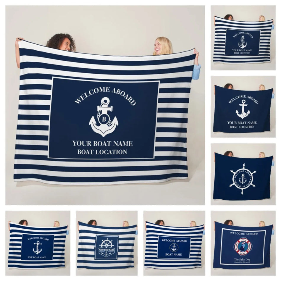 Custom Boat Name Blanket - Personalized Nautical Decor Gift