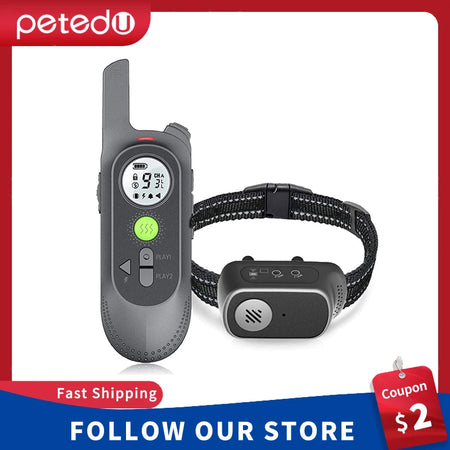 PetEdu Waterproof Dog Training Collar with Remote Voice Commands and Vibration
