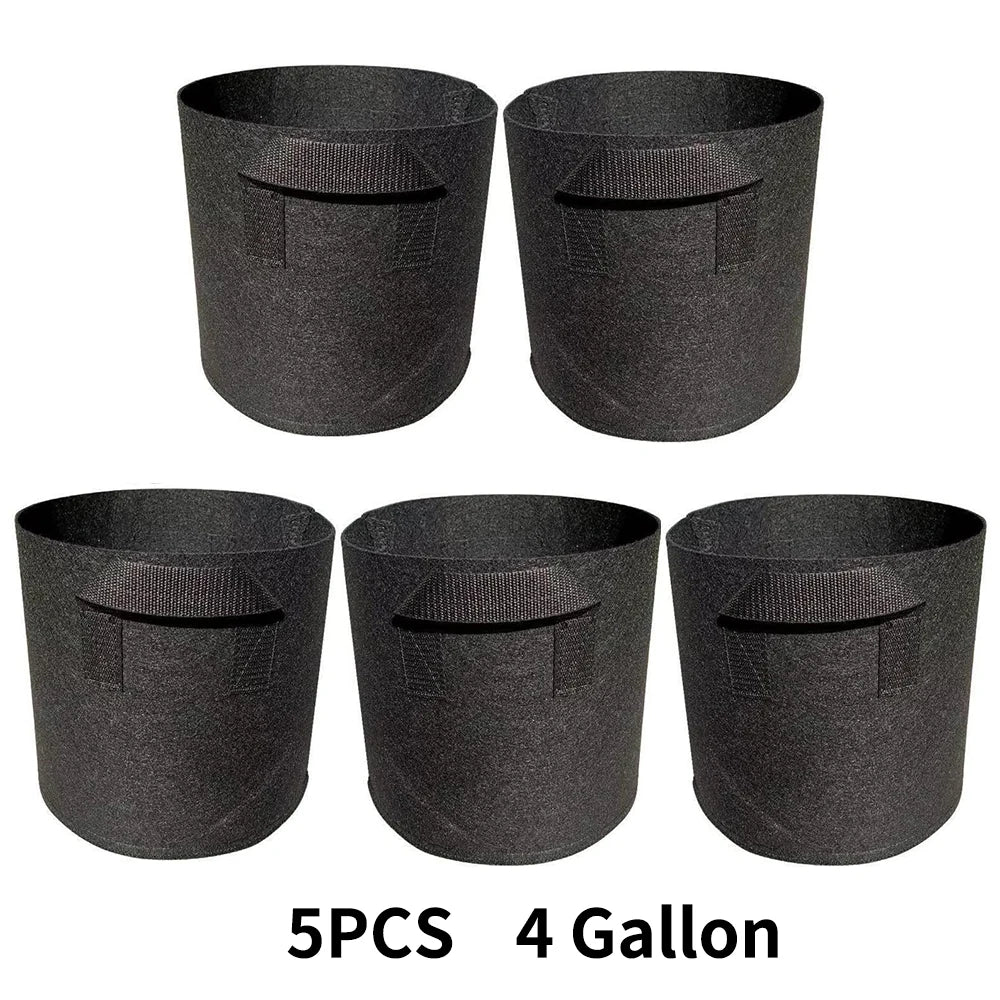 5-Pack Aeration Fabric Grow Bags with Handles - Optimal Plant Health 4gallons 25x30cm