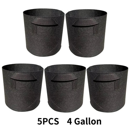 5-Pack Aeration Fabric Grow Bags with Handles - Optimal Plant Health 4gallons 25x30cm