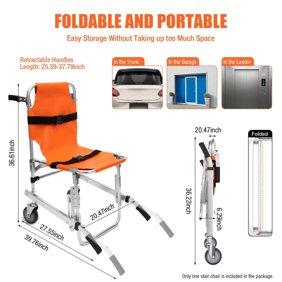350LBS Medical Stair Chair With Wheels - Foldable Transport