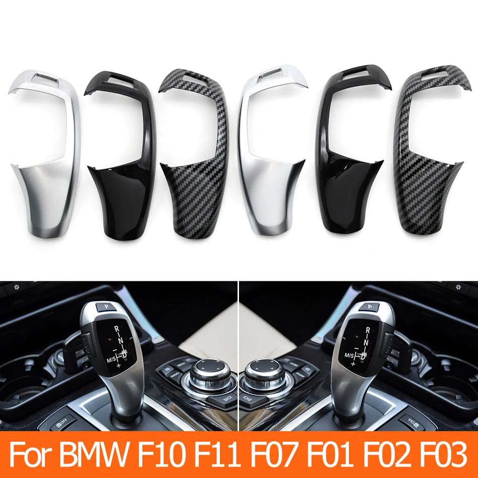Gear Shift Button Cover And ABS Panel for BMW 5 Series F10 F11 2010-2013 with Matte Chrome or Carbon Fiber Finish
