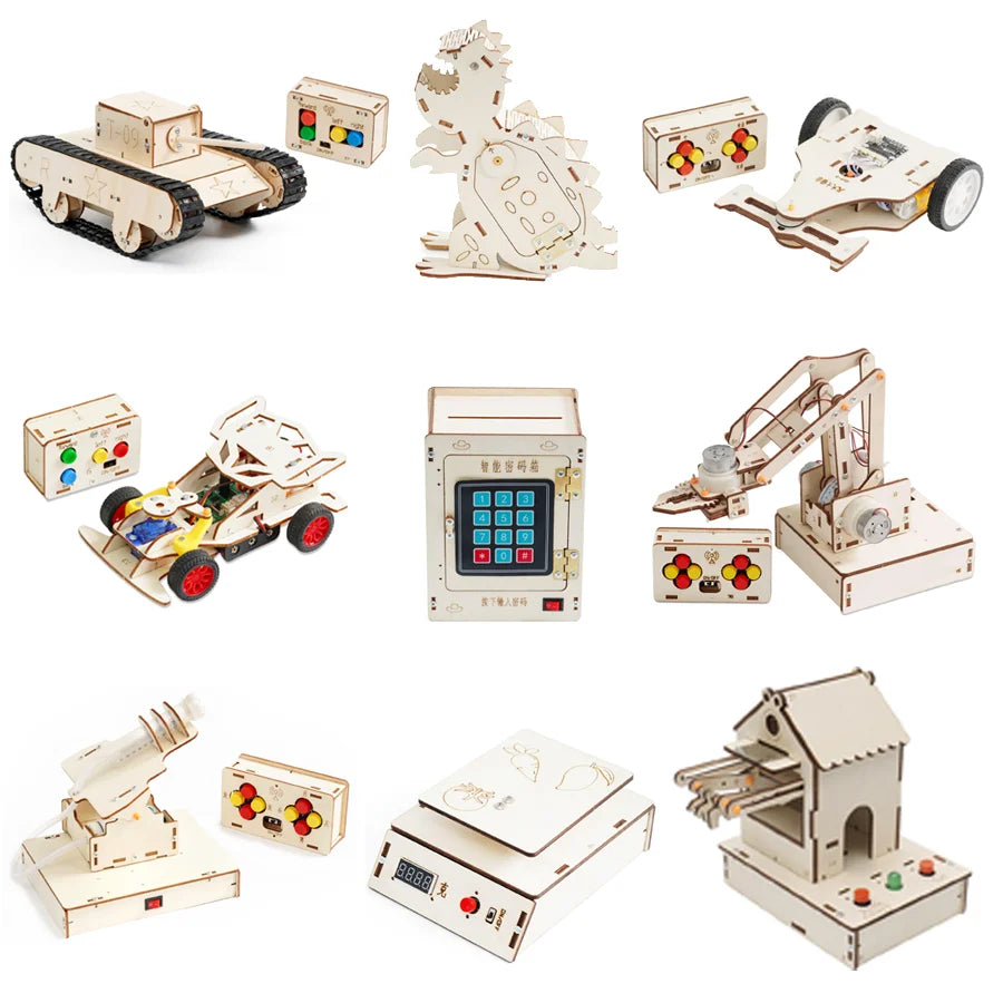 Brinquedos Científicos DIY Kits STEM Modelo de Veículo 3D Quebra-cabeça de Madeira