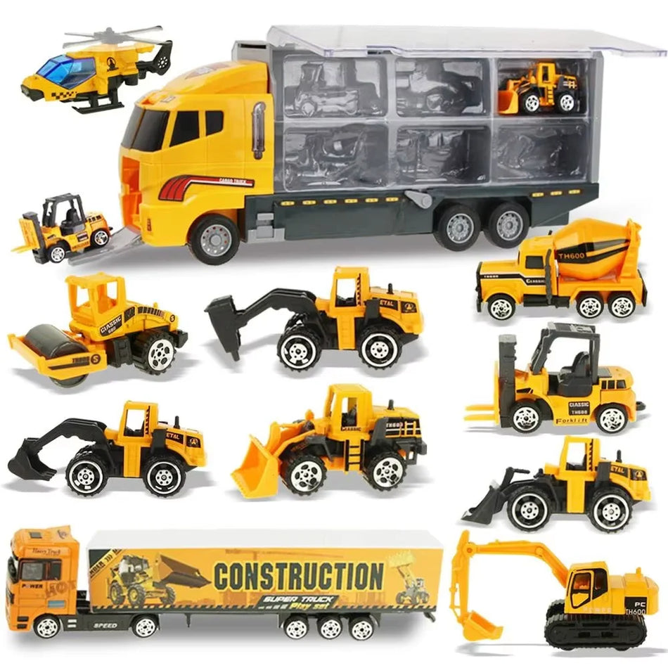 12in1 Mini Construction Model Vehicle &ndash; 1:64 Scale Diecast Engineering Trucks A with box
