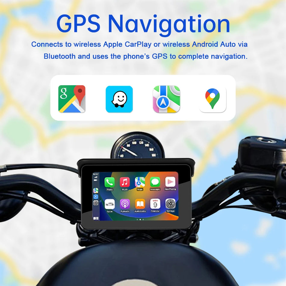 5 Tolline Mootorratta GPS Monitor Juhtmevaba CarPlay Android Auto IP67 Veekindel