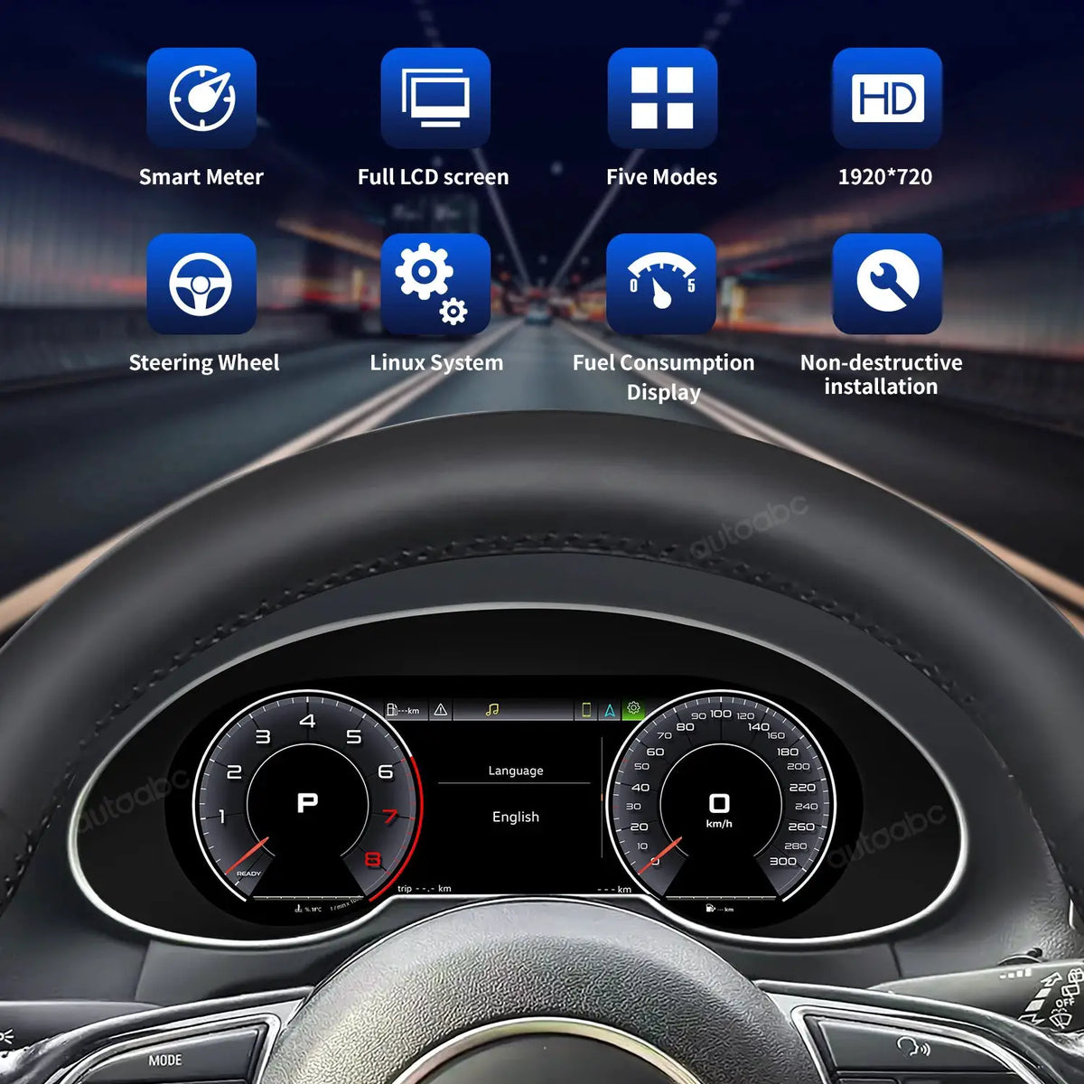 AUTOABC 10.25"LCD Digital Dashboard Cluster Wireless CarPlay Android Auto FOR Audi Q5 2009-2018year Support Steering wheel by InterCyprus Trading Ltd