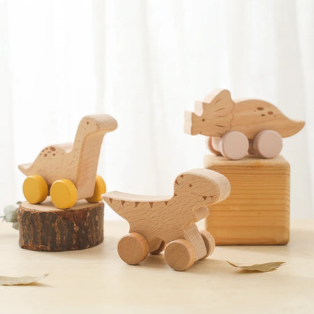 Beech Wooden Dinosaur Cartoon Car Teether Montessori Toys