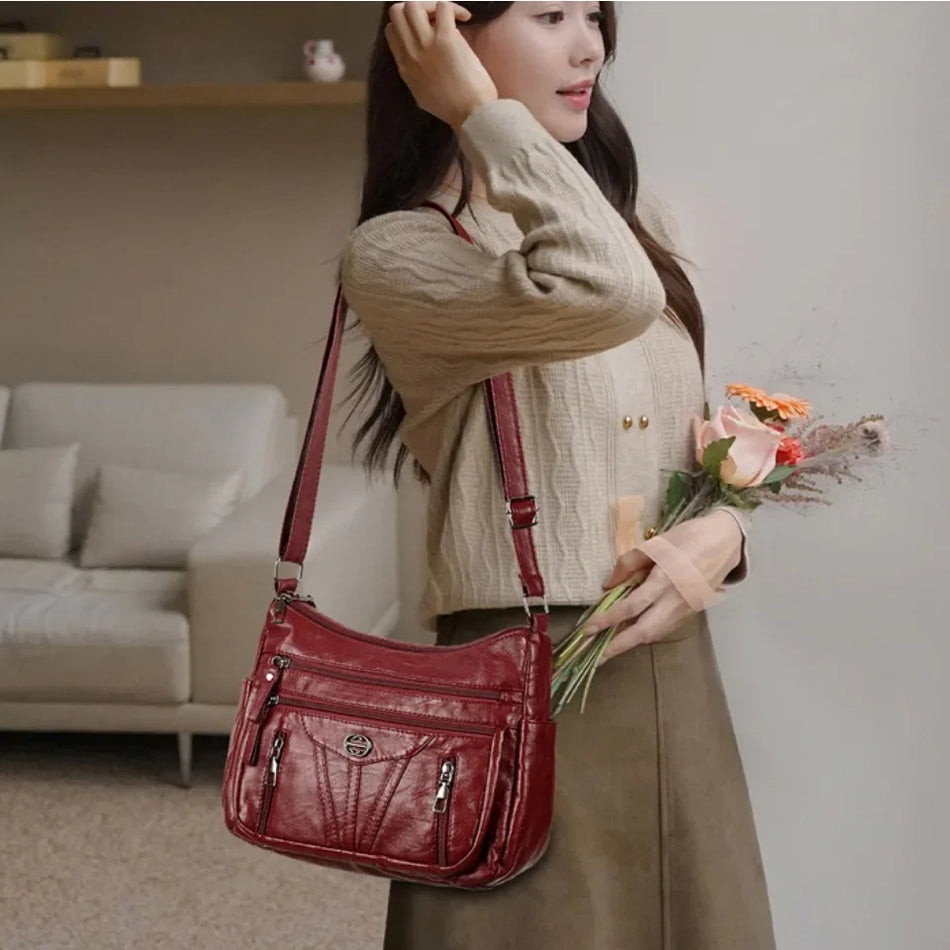 Washed Leather Small Retro Square Shoulder Bag for Women, Crossbody Purse, Casual Everyday