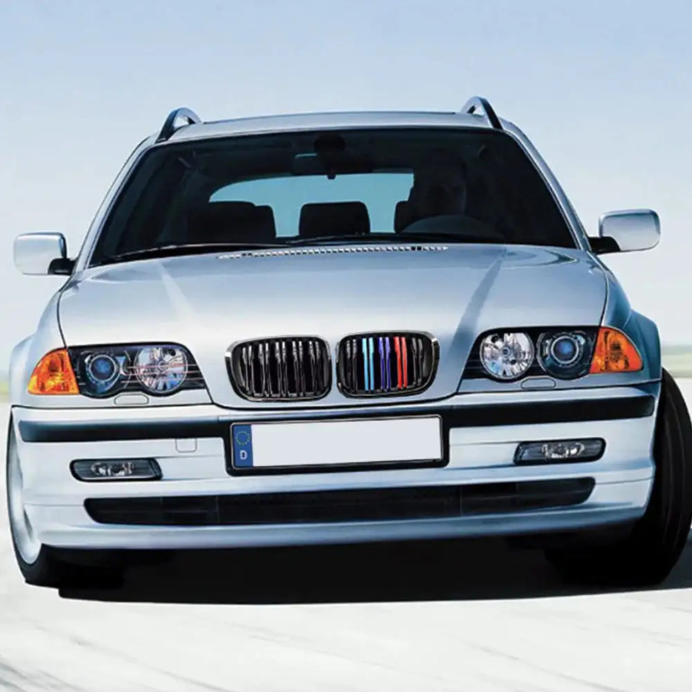 ABS Front Kidney Grille Dual Slat Gloss Black For BMW E46