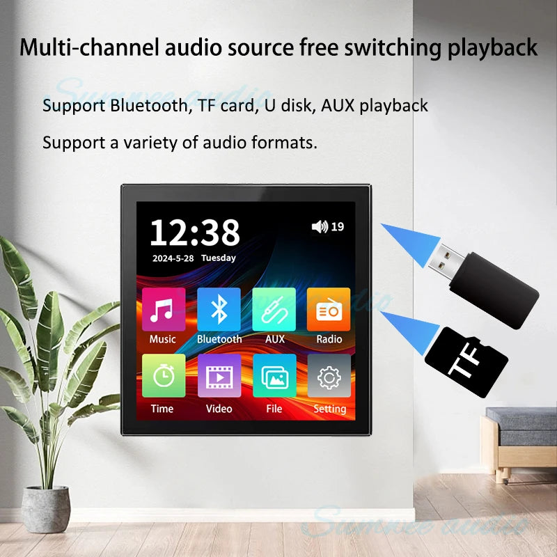 Sieninis „Bluetooth“ stiprintuvas 4x20W, jutiklinis ekranas išmaniajai namų garso sistemai