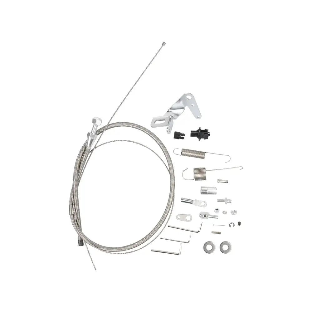 Universal Polished Throttle Pedal, Braided 36" Throttle Cable Kit with 24" Sleeve and Cab & Cab Bracket Aluminum by InterCyprus Trading Ltd