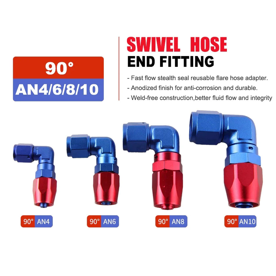 Aluminum AN4 90 Degree Straight Swivel Hose End Fitting for Oil Cooler