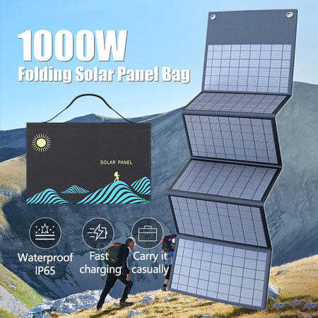 1000W Portable Folding Solar Charger Bag - USB &amp; DC Output for Outdoor Power