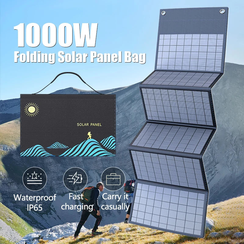 1000W Portable Folding Solar Charger Bag - USB &amp; DC Output for Outdoor Power