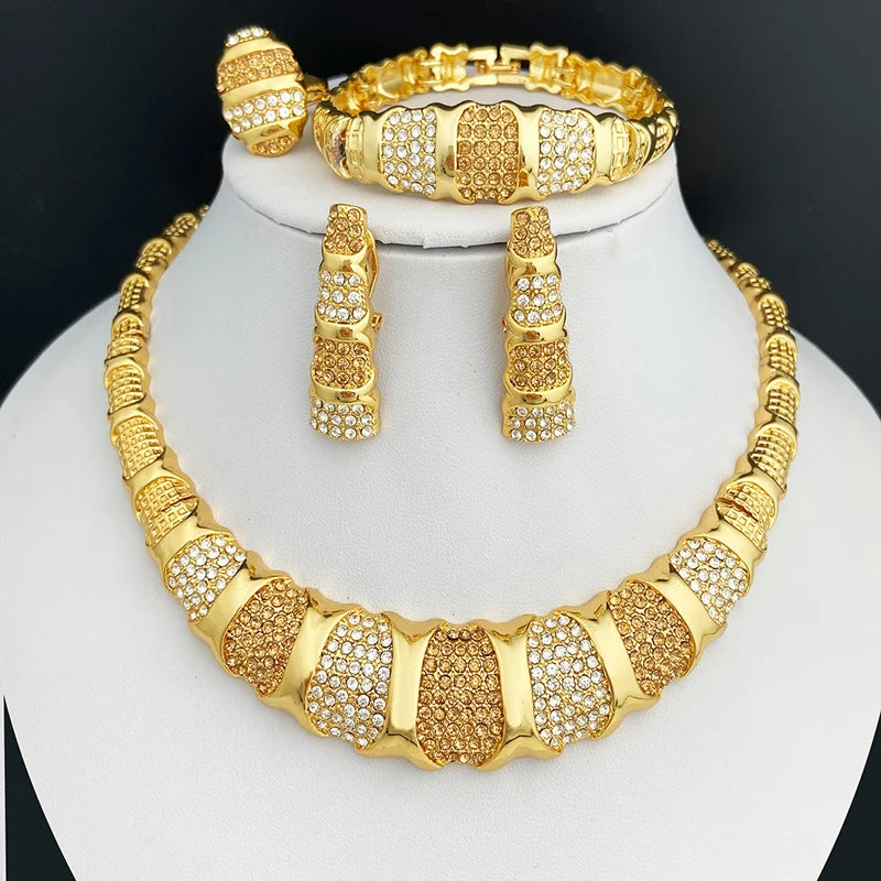 Elegant 18K Gold Plated Dubai Jewelry Set for Women - Necklace, Earrings, Bracelet &amp; Ring