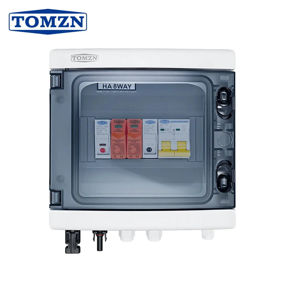 TOMZN Solar Photovoltaic PV Combiner Box With Lightning Protection 1 Input 1 Out DC 600V Fuse MCB SPD Waterproof Box IP65 by InterCyprus Trading Ltd