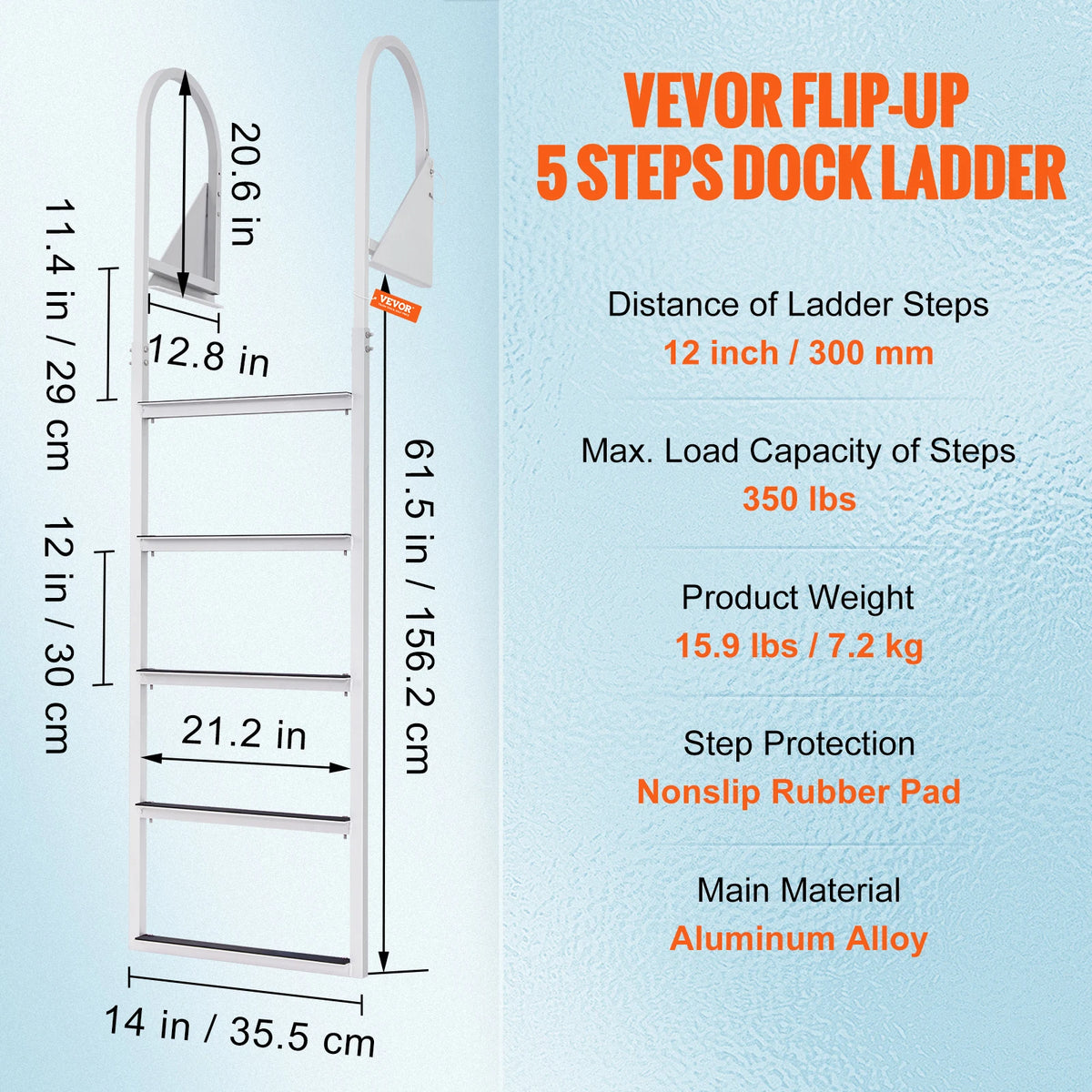 SucceBuy 3/4/5 Steps Flip Up Dock Ladders - Sturdy Boarding 5 Steps / Poland
