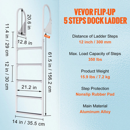 SucceBuy 3/4/5 Steps Flip Up Dock Ladders - Sturdy Boarding 5 Steps / Poland