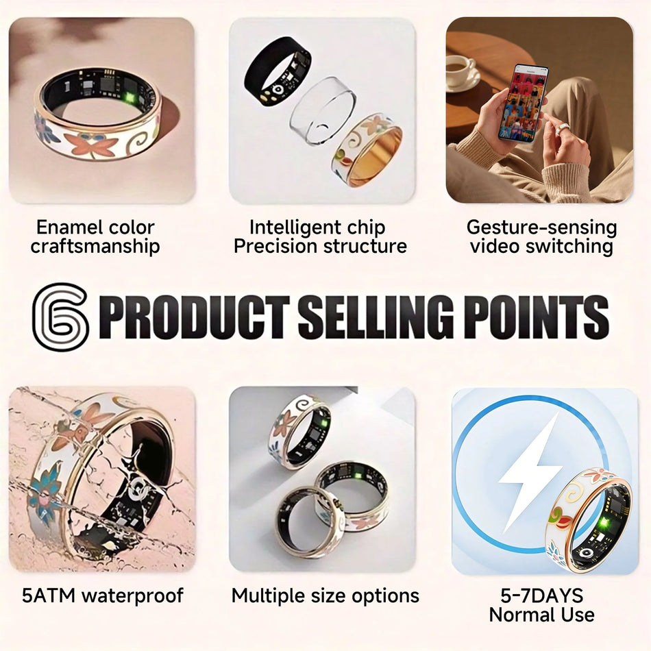 Smart Ring with Health and Sleep Monitoring, Bluetooth Calling, 5ATM Waterproof